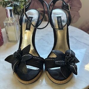 White House Black Market Black Floral Sandals